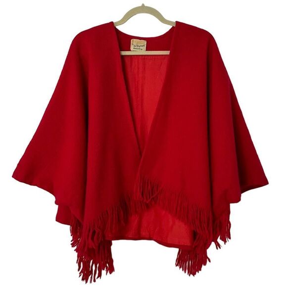 Vintage Red Wool Cape with Fringe | One size - Picture 1 of 6